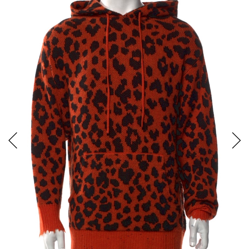 R13 Cashmere Animal Print Hoodie (Black & Orange, Size S)